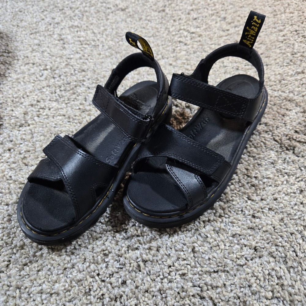Dr. Martens Junior Vossie Sandals‎ - Black Leather - Kids 4 / Women's 5.5-6